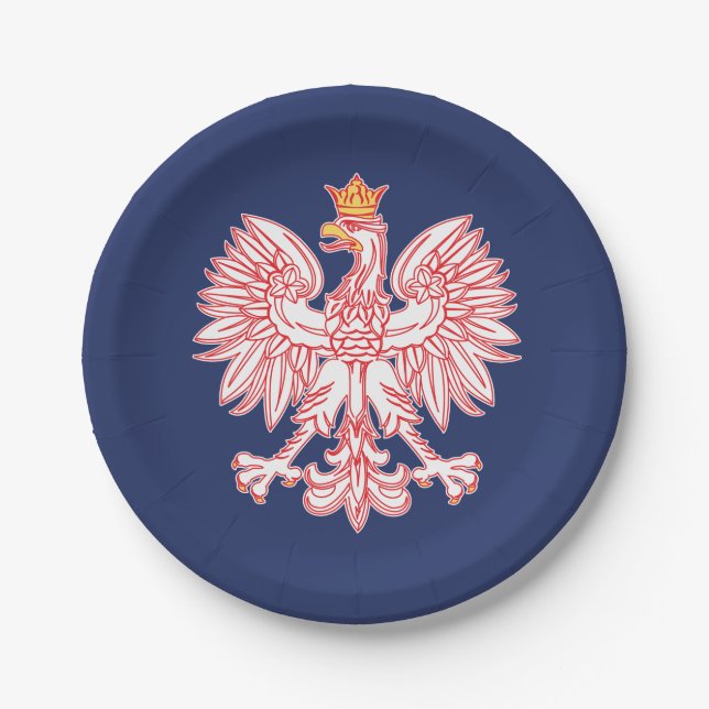 Polish Eagle Outlined In Red Paper Plate (Front)