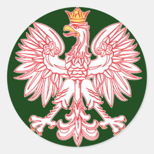 Polish Eagle Outlined In Red Round Sticker