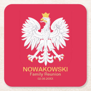 Polish Eagle 🦅 Polski Poland Crest Reunion Square Paper Coaster