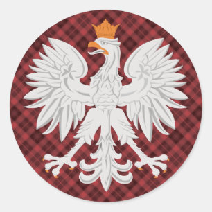 Polish Eagle Red Plaid Classic Round Sticker