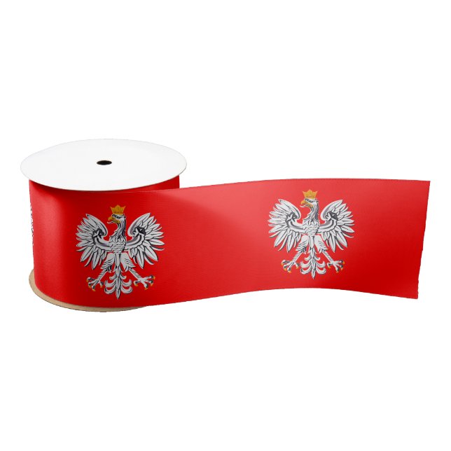 Polish Eagle, Red Polish Flag style ribbon, Poland Satin Ribbon (Spool)