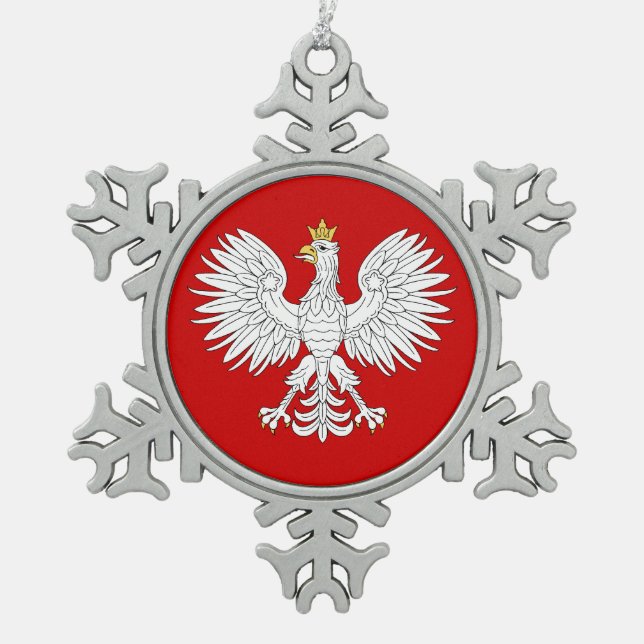 Polish Eagle Snowflake Pewter Christmas Ornament (Front)