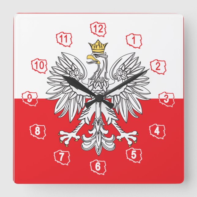 Polish Eagle With Gold Crown Flag Wall Clock (Front)