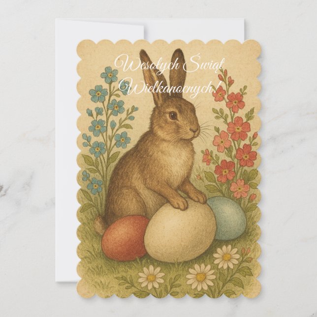 Polish Easter Bunny Rabbit Wesolych Swiat Invitation (Front)