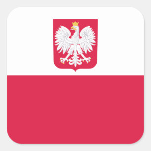 Polish Flag & Coat of Arms, Flag of Poland Square Sticker