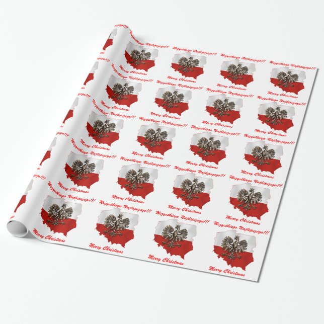 Polish Flag colours & map with Eagle Christmas Wrapping Paper (Unrolled)