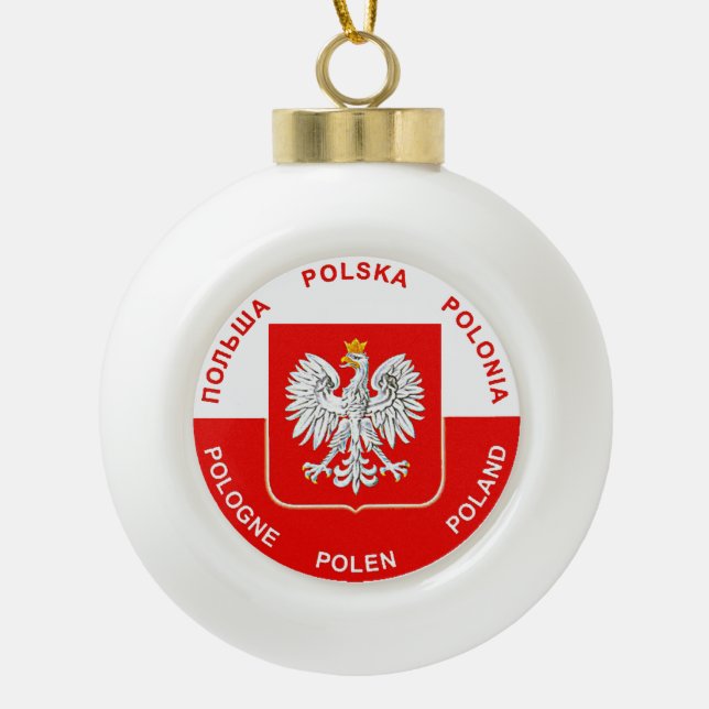 Polish Flag colours with Eagle Christmas Ornament (Front)