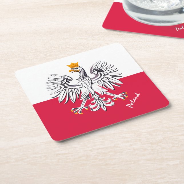 Polish flag & Eagle, Poland wedding, party /sports Square Paper Coaster (Angled)