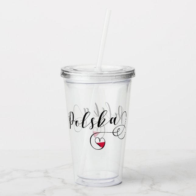 Polish Flag Heart, Poland Script Polska Acrylic Tumbler (Back)