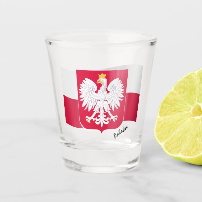 Polish Flag & Poland coat of arms / party Shot Glass (Front)