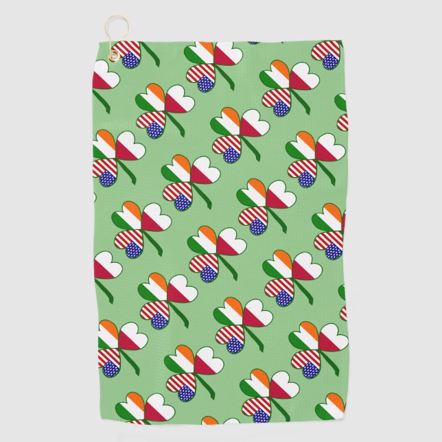 Polish Flag Tiled Shamrock  Golf Towel (Front)