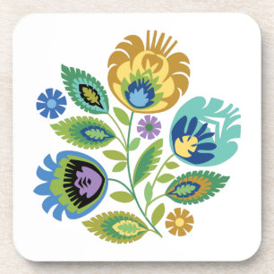 Polish Floral Yellow Ochre Papercut Design Coaster