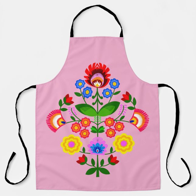 Polish folk art - floral embroidery pattern apron (Front)