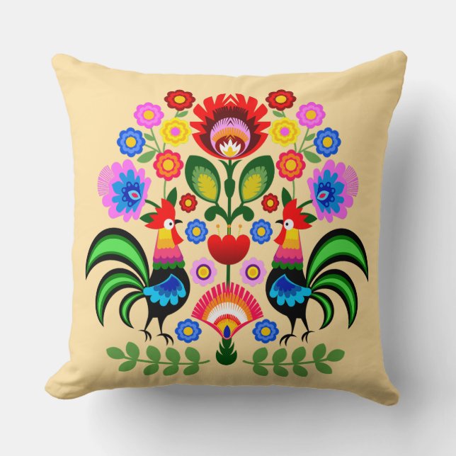 Polish folk art - floral embroidery pattern cushion (Front)