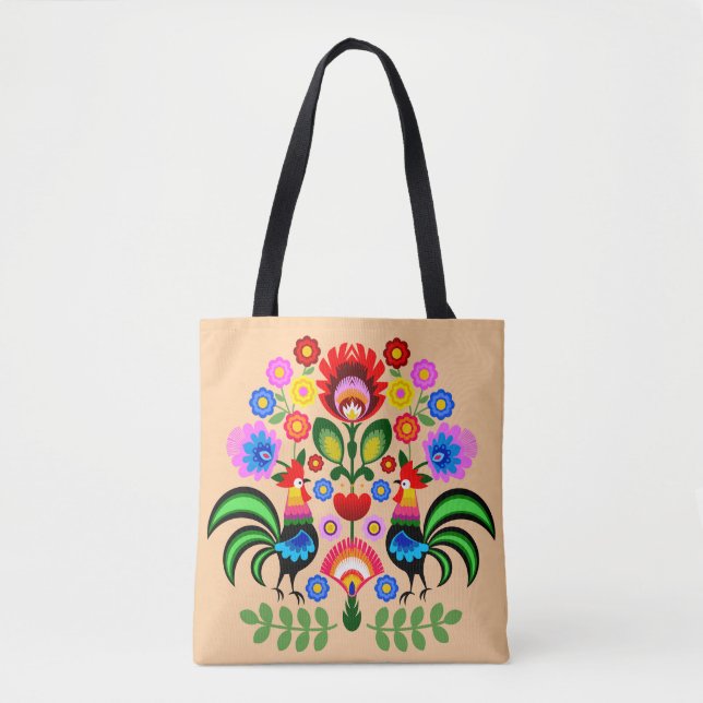 Polish folk art - floral embroidery pattern tote bag (Front)