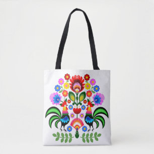 Polish folk art - floral embroidery pattern tote bag