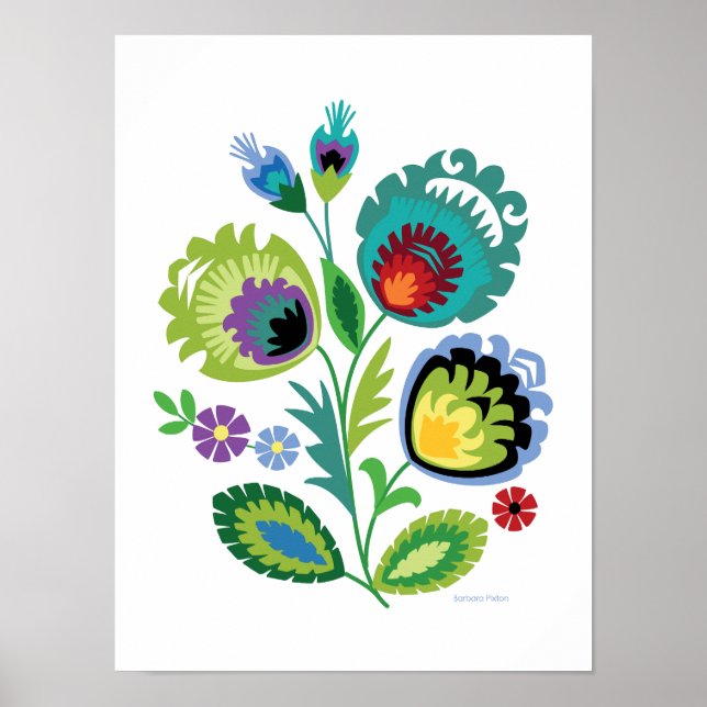 Polish Folk Art Green Flower Poster (Front)