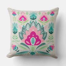 Polish folk art inspired, floral cushion.