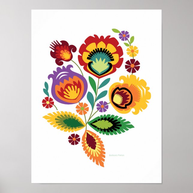 Polish Folk Art Orange Flower Poster (Front)