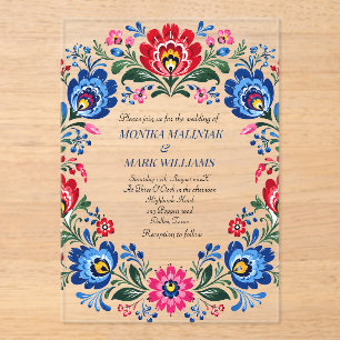 Polish Folk Floral Elegant Traditional Wedding Acrylic Invitations