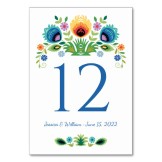 Polish Folk Flowers Lavender and Yellow Table Number