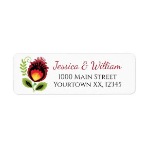 Polish Folk Flowers Red Return Address Label