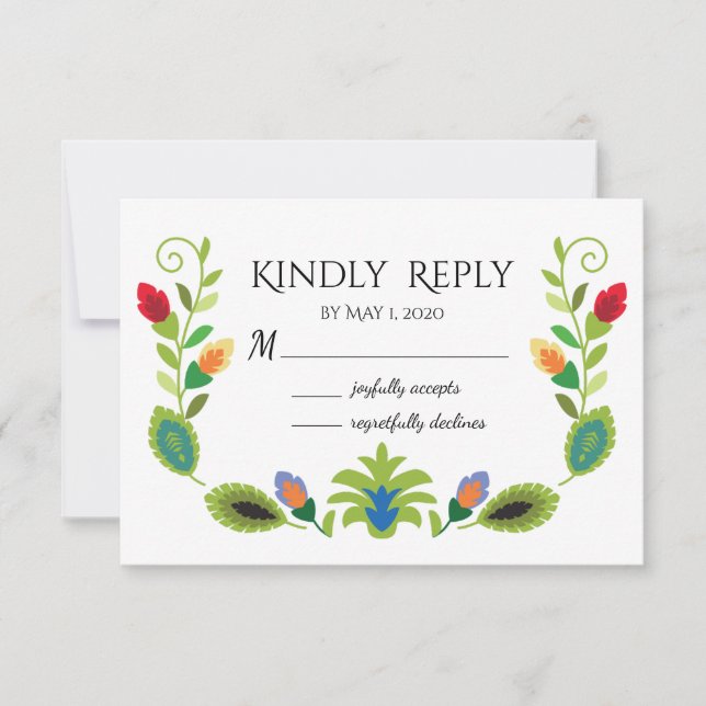 Polish Folk Flowers Red RSVP Card (Front)