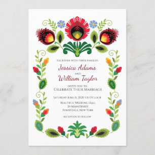 Polish Folk Flowers Red Wedding Invitation
