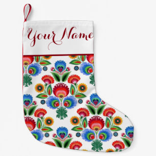 Polish Folk Flowers - with custom name Small Christmas Stocking