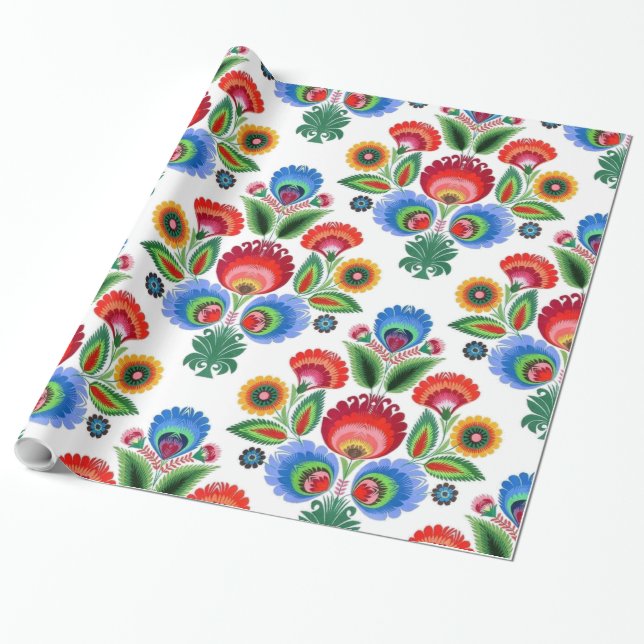 Polish Folk Flowers Wrapping Paper (Unrolled)