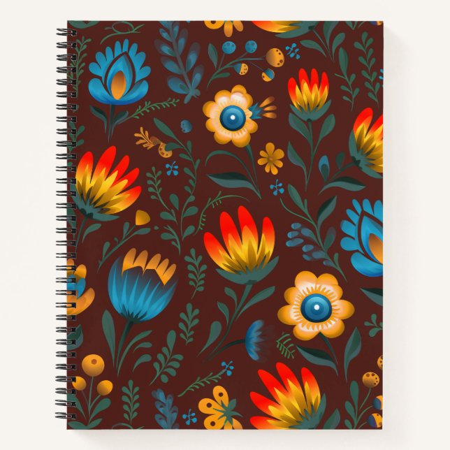 Polish Folk Flowers Wycinanki Brown Notebook (Front)