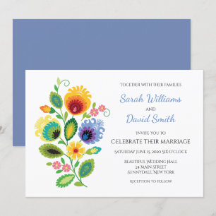 Polish Folk Flowers Yellow Wedding Invitation
