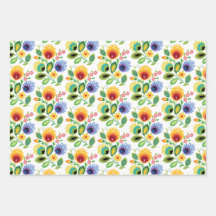 Polish Folk Flowers Yellow Wrapping Paper Sheet