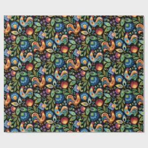 Polish Folk Roosters Wrapping Paper