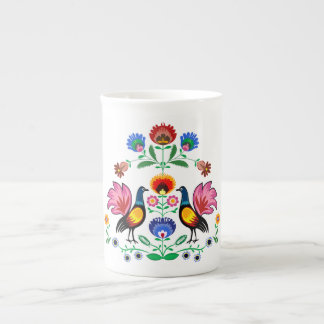 Polish Folk With Decorative Floral & Cockerels Bone China Mug