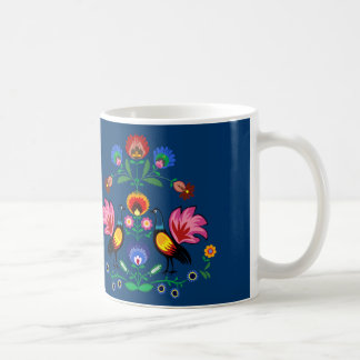 Polish Folk With Decorative Floral & Cockerels Coffee Mug
