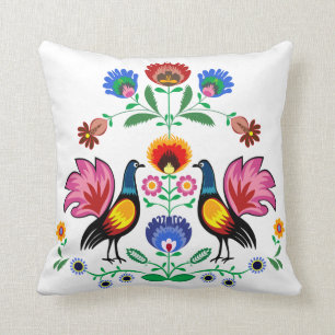 Polish Folk With Decorative Floral & Cockerels, Cushion