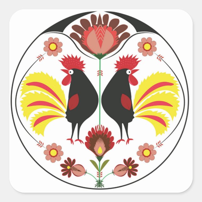 Polish Folk With Decorative Roosters, Sticker (Front)