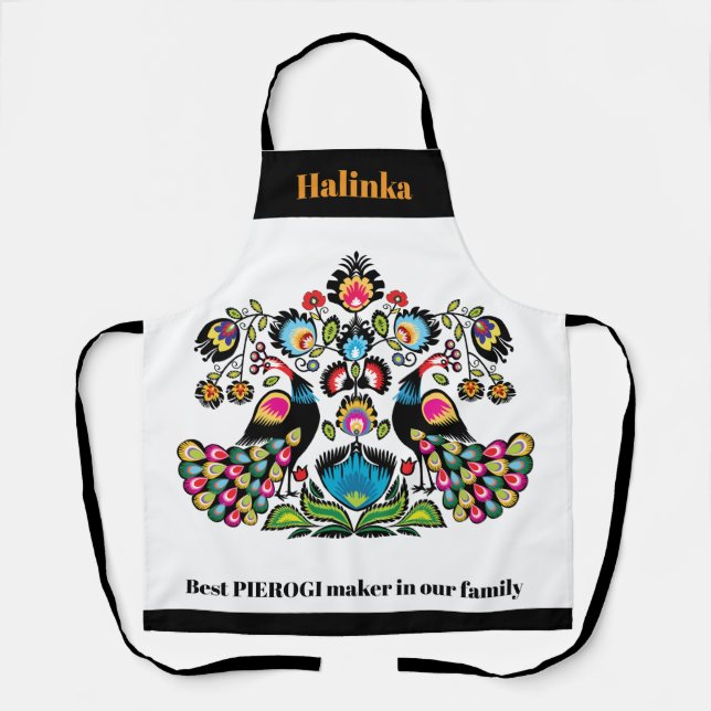 Polish Folklore with peacocks, custom text Apron (Front)