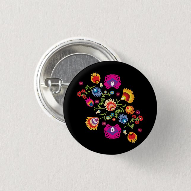 Polish folklore with pink flowers 3 cm round badge (Front & Back)