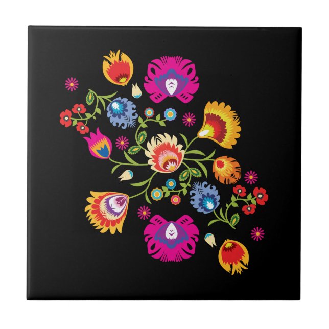 Polish folklore with pink flowers  ceramic tile (Front)