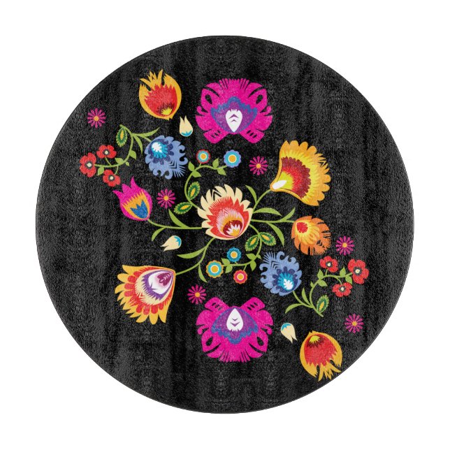 Polish folklore with pink flowers cutting board (Front)