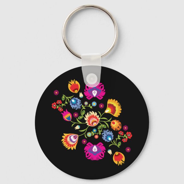 Polish folklore with pink flowers  key ring (Front)