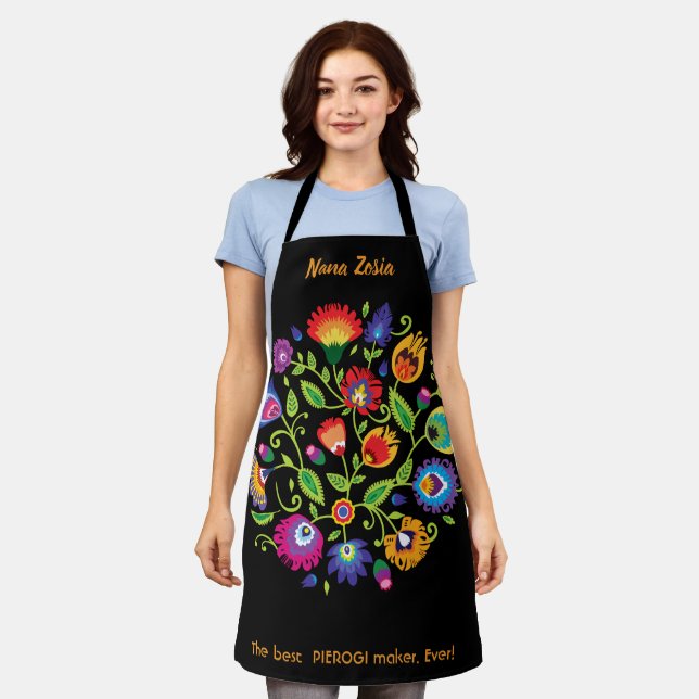 Polish Folklore  Wycinanki, custom text black  Apron (Worn)