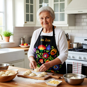 Polish Folklore Wycinanki, custom text black Apron