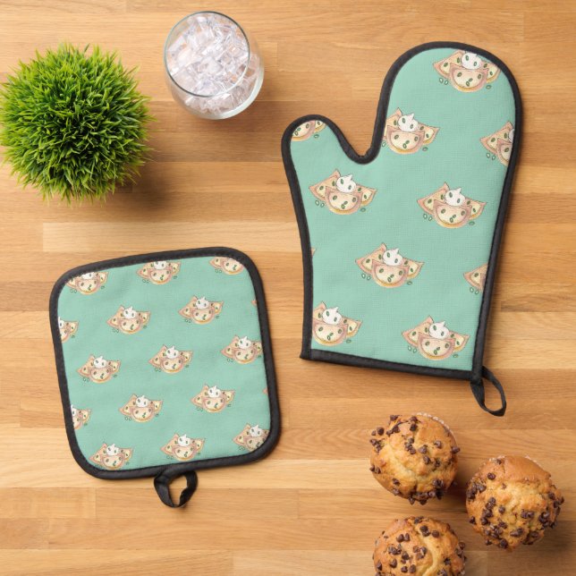 Polish Food Potato Dumplings Pierogies Sour Cream Oven Mitt & Pot Holder Set (Top Down)