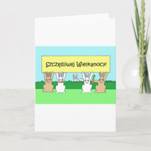 Polish Happy Easter Cartoon Bunnies Holiday Card