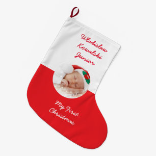 Polish Heritage Flag of Poland Photo with Name Large Christmas Stocking
