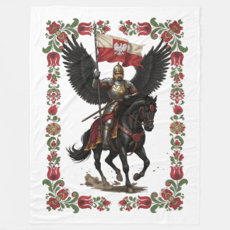 Polish Hussar Folk Frame Art Fleece Blanket