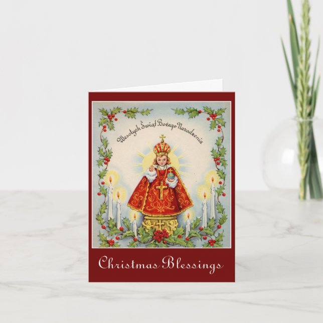 Polish Infant of Prague Christmas Holiday Card (Front)